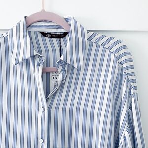 Zara Striped Satin Effect Shirt NWT